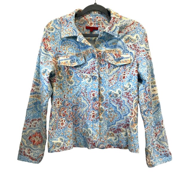 Joni B Women's Art-To-Wear Floral Embroidered Button-Up Shacket. Size M. Coastal - Picture 2 of 10